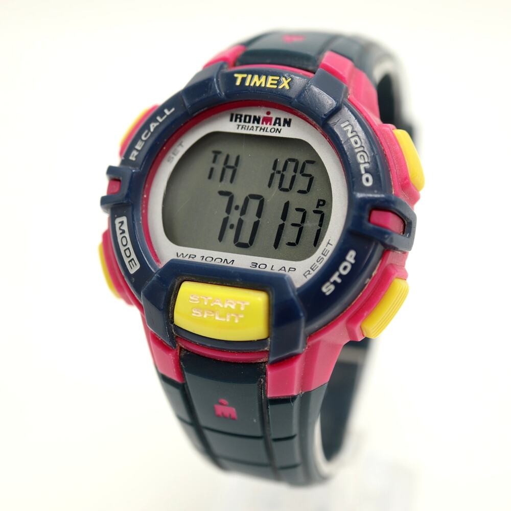 Timex Ironman Triathlon Rugged 30 Womens 41mm Watch Pink Retro w New Battery